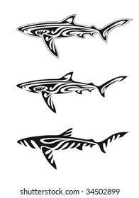 abstract shark in different styles,  isolated illustration