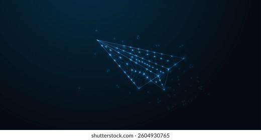 Abstract shark form lines and triangles, point connecting network on blue background. Illustration vector
