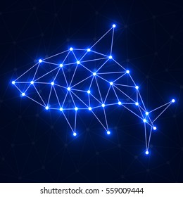 Abstract shark with glowing dots and lines, polygonal style, vector illustration, eps 10