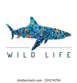 Abstract shark isolated on a white background. Mosaic. Vector illustration. Wild life