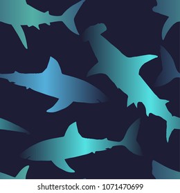 Abstract shark pattern on a dark background. For textiles, fabric, wrapping paper, clothes, bags, bedding.