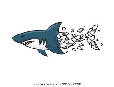 abstract shark vector burs out of geometry illustration