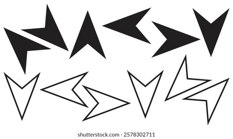 Abstract Sharp Geometric Arrow Shapes Collection. Isolated On Transparent Background.