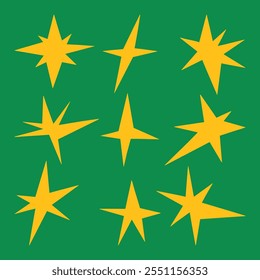 Ilustração de formas de estrela afiadas abstratas. Um pacote de nove elementos de estrela de borda afiada exclusivamente projetados, perfeito para uso em padrões, decorações, arte digital e projetos de design gráfico criativo