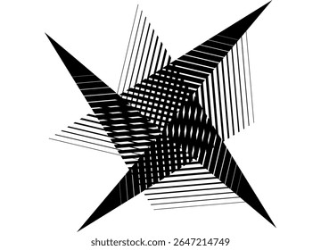 Abstract sharp striped pattern of thin black lines on a white background. Modern vector background for covers, packaging, advertising. Design element. Star, spot