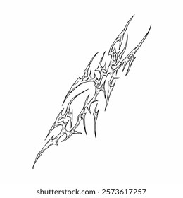 Abstract sharp tribal vector illustration with spiky, aggressive shapes. Suitable for tattoo designs, logos, and decorative elements. High-quality black and white artwork