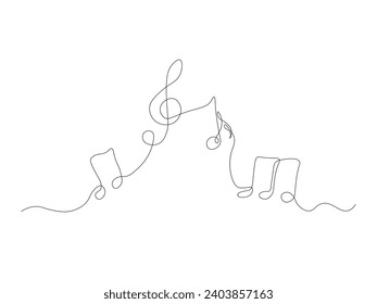 Abstract sheet music, treble clef, music, continuous one line art hand drawing sketch