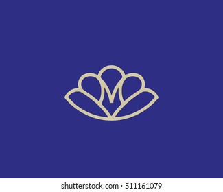 Abstract shell conch linear logo design. Letter m marine seafood vector logotype.