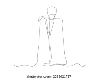 Abstract shepherd from the mountains in a papakha and a burka, continuous one line art drawing