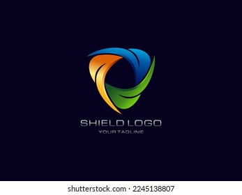 abstract shield 3d logo icon with colorful 3 gradient elements | premium vector graphic template