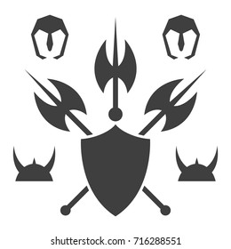 Abstract shield and axe silhouette.