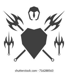 Abstract shield and axe silhouette.