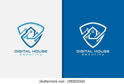 Escudo abstracto combinado con diseño de logotipo de elementos digitales y de la casa. Usable para Building Business, Tech and Security Company.