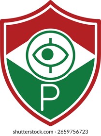 Design de escudo abstrato com rede neural ai e símbolo de olho na transparência