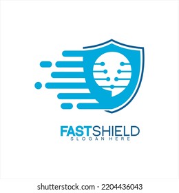 Abstract shield design logo vector with fast concept.