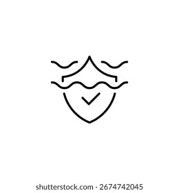 Abstract Shield Design With Wave Accent And Approval Symbol In Linear Style