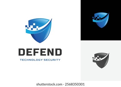 abstract Shield with digital pixel logo design, modern creative element concept. for cyber defend logo template