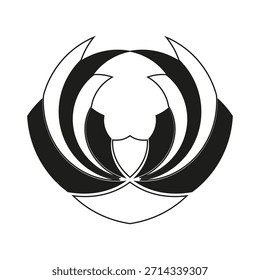 Emblema del escudo Abstractas. Símbolo de protección elegante. Vector de elementos simétricos. Diseño alado estilizado. EPS 10.