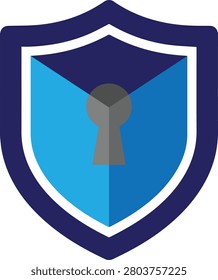 Abstract shield with keyhole graphic. Represents data protection, internet security, privacy, antivirus software, and digital safety.