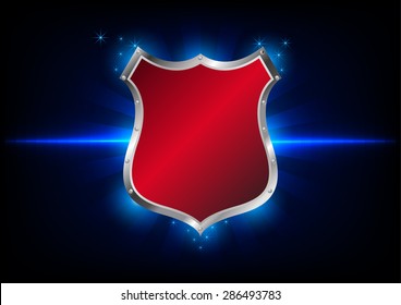 abstract shield label on blue background