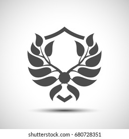 Abstract shield with leaves. Security sign. Unique template of the security company.