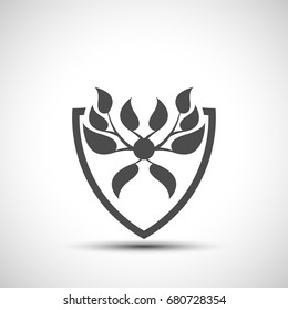 Abstract shield with leaves. Security sign. Unique template of the security company.