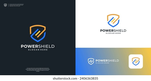 Abstract shield with letter E logo. Thunderbolt, Flash, Power logo design symbol