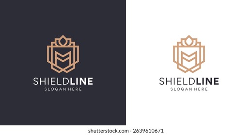 Abstract shield line art logo. Protect shield security icon vector template.