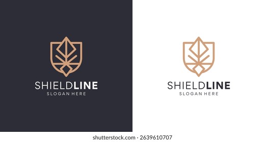 Abstract shield line art logo. Protect shield security icon vector template.