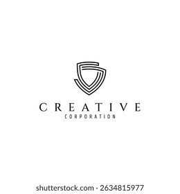 abstract shield linear logo design template