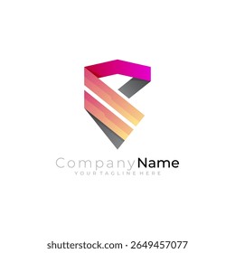 Logotipo de escudo abstrato com design colorido 3D, logotipos de defesa