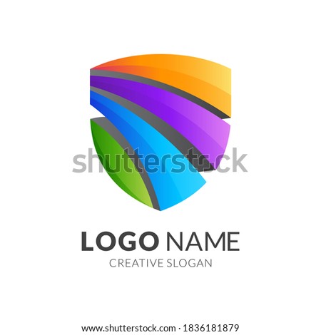 abstract shield logo with 3d colorful style