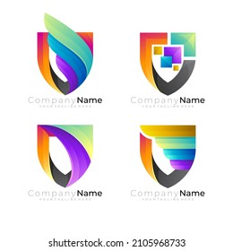 Abstract shield logo and colorful design template, security icons