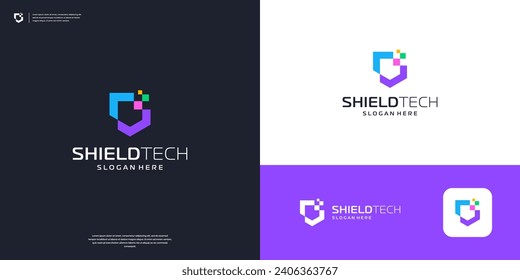 Abstract shield logo design. colorful data security icon element