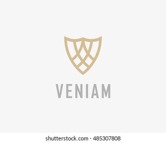 Plantilla de diseño del logotipo del escudo abstracto. Signo de negocio Premium. Símbolo del derecho de protección universal. Logotipo vectorial de la guardia de seguridad