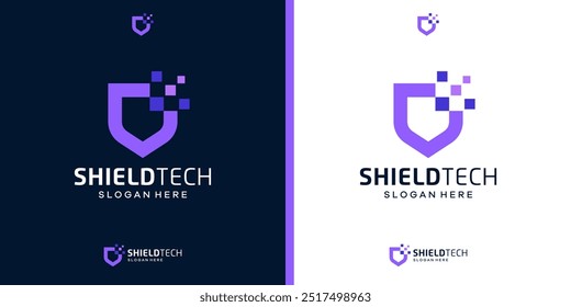 Abstract shield logo design vector. Colorful data digital technology security design icon