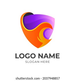 Logo del escudo abstracto con diseño de fuego colorido
