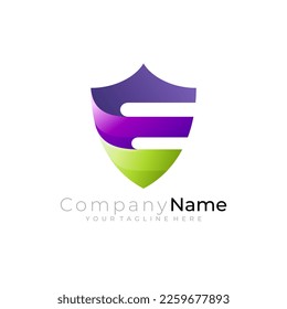 Abstract shield logo and letter E design combination, security icon