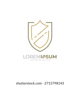 Logotipo Abstractas del escudo con la Plantilla del diseño del estilo de la línea, seguridad