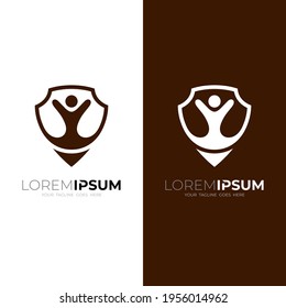 Abstract Shield Logo With People Design Illustration, Flat Style