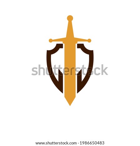 Abstract shield logo and sword design combination, vector