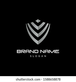 Abstract shield logo vector.  Abstract gray symbol of security and protection. Creative shield icon. Elegant linear letter V logo. Gradient safety badge.