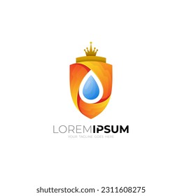 Abstract shield logo and water drop design combination, 3d colorful