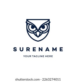 Abstract shield owl eyes night watch logo design wisdom secure custom logo design illustration