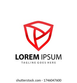 Abstract Shield Play Media Button Logo Design Template Premium Vector