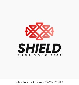 abstract shield protect life insurance save life investment logo business vector design template with modern, gradient and elegant styles isolated on white background. 