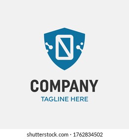Abstract shield protection mobile phone modern logo template
