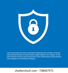 Abstract Shield security icon illustration isolated on blue background. White security vector icon with lock