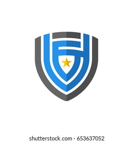 abstract shield with star logo icon vector illustration. good for protection or security company.