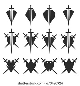 Abstract shield and sword emblem. Security company logo.